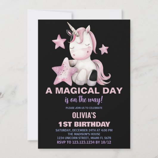 Een magische dag Unicorn verjaardagsuitnodigingen Kaart (Voorkant)