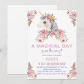 Een magische dag Unicorn verjaardagsuitnodigingen Kaart (Voorkant / Achterkant)