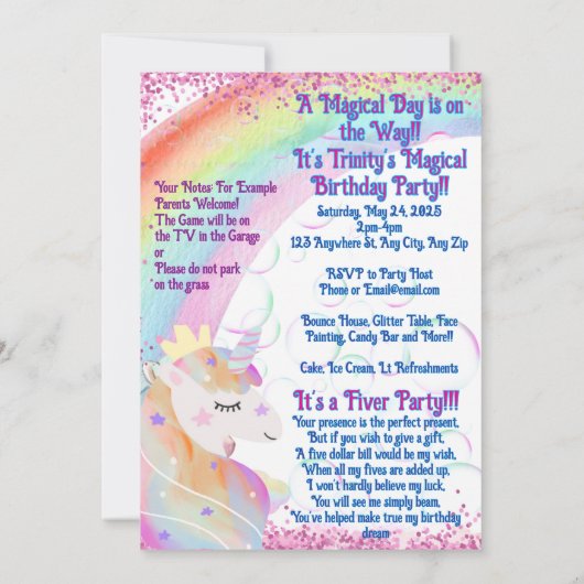 Een magische Eenhoorn 4e Verjaardag Uitnodiging (Achterkant)