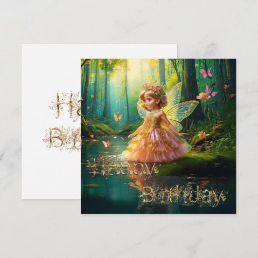 Een magische fee in een vijver Happy Birthday (Voorkant / Achterkant)