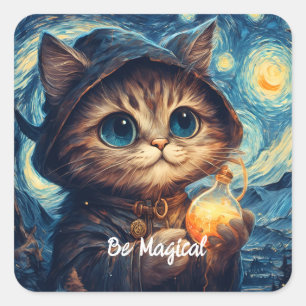 Een magische kat van Van Gogh Vierkante Sticker