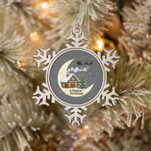 Een Magische Kerstmis Whimsische Kerstman Slede Tin Sneeuwvlok Ornament