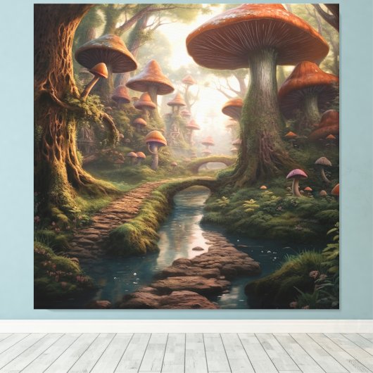 Een magische paddenstoel Wonderland Forest Canvas Afdruk (Insitu (Houten vloer))