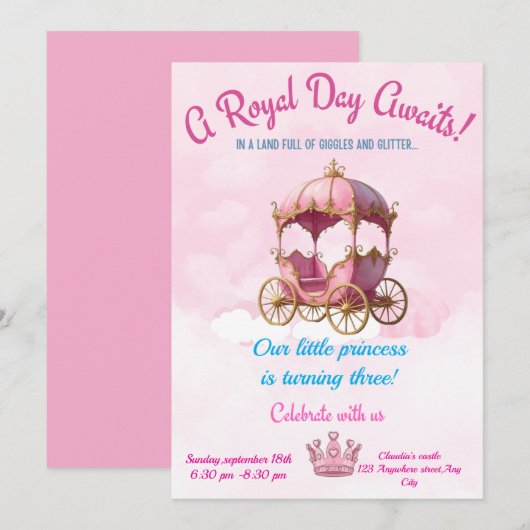 Een Magische Prinsessen Feest Uitnodiging (Voorkant / Achterkant)