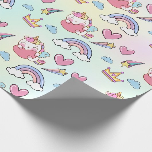 Een magische regenboog eenhoorn patroon verjaardag cadeaupapier (Hoek)