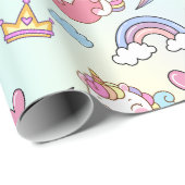 Een magische regenboog eenhoorn patroon verjaardag cadeaupapier (Rol Hoek)