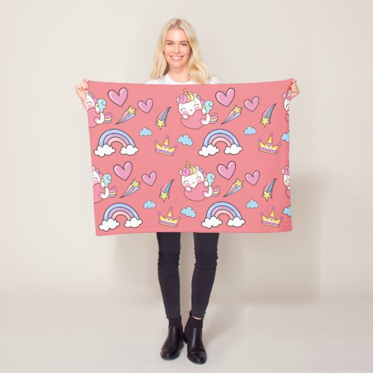Een magische regenboog eenhoorn patroon verjaardag fleece deken (In situ)