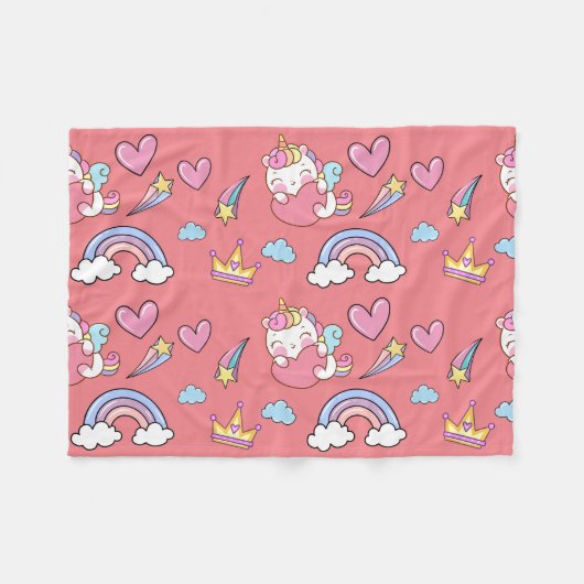 Een magische regenboog eenhoorn patroon verjaardag fleece deken (Voorkant (Horizontaal))