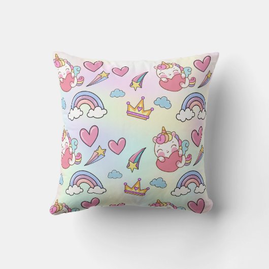 Een magische regenboog eenhoorn patroon verjaardag kussen (Achterkant)