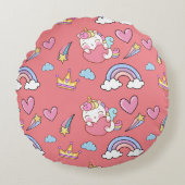 Een magische regenboog eenhoorn patroon verjaardag rond kussen (Voorkant)