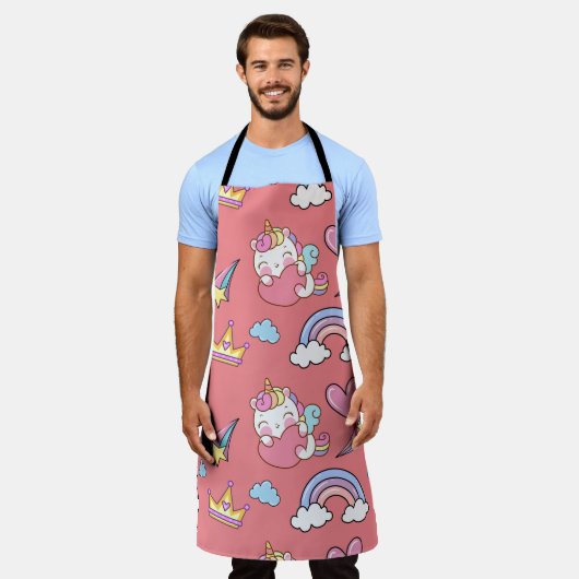Een magische regenboog eenhoorn patroon verjaardag schort (Gedragen)