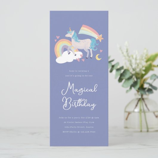 Een Magische Unicorn en een Regenboogdag Partij Ui Kaart (Staand voorkant)