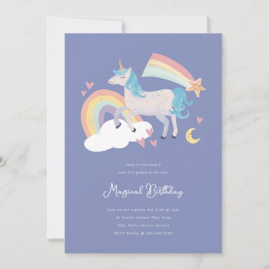 Een Magische Unicorn en Rainbow Birthday Party Kaart (Voorkant)