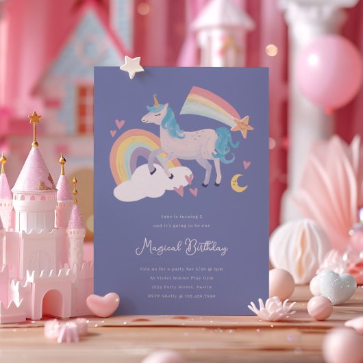 Een Magische Unicorn en Rainbow Birthday Party Kaart