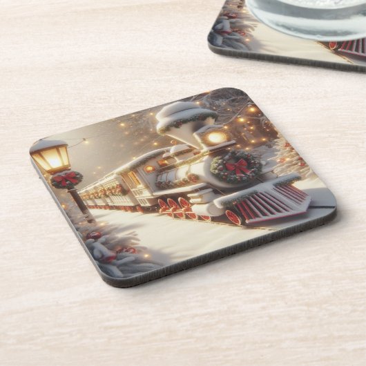 Een magische winter wonderland kersttrein bier onderzetter (Linkerzijde)