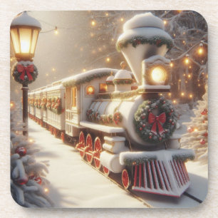 Een magische winter wonderland kersttrein bier onderzetter
