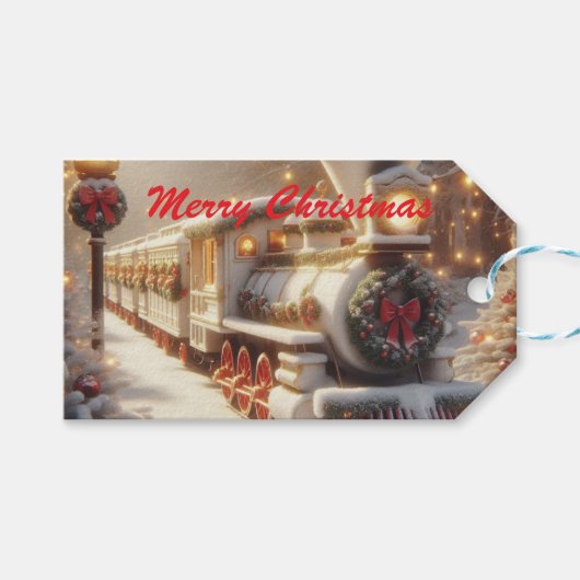 Een magische winter wonderland kersttrein cadeaulabel (Voorkant (Horizontaal))