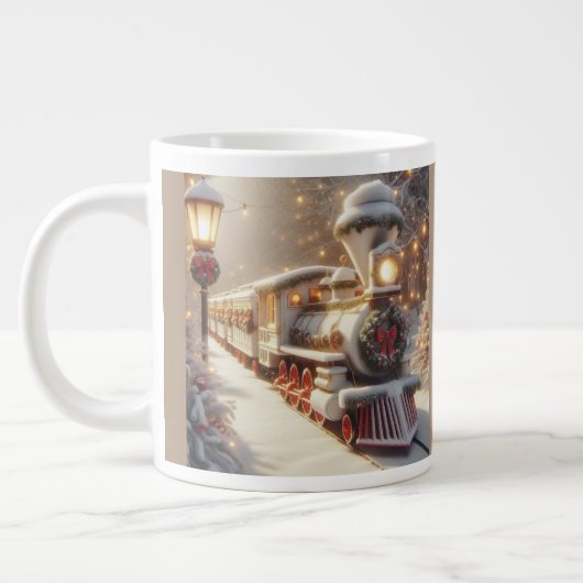 Een magische winter wonderland kersttrein grote koffiekop (Links)