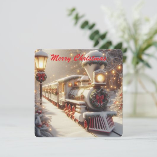 Een magische winter wonderland kersttrein kaart (Staand voorkant)
