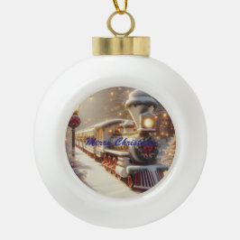 Een magische winter wonderland kersttrein keramische bal ornament