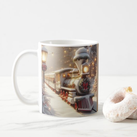 Een magische winter wonderland kersttrein koffiemok (Met donut)