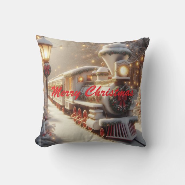 Een magische winter wonderland kersttrein kussen (Voorkant)