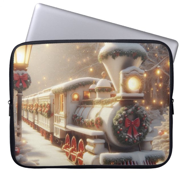 Een magische winter wonderland kersttrein laptop sleeve (Voorkant)