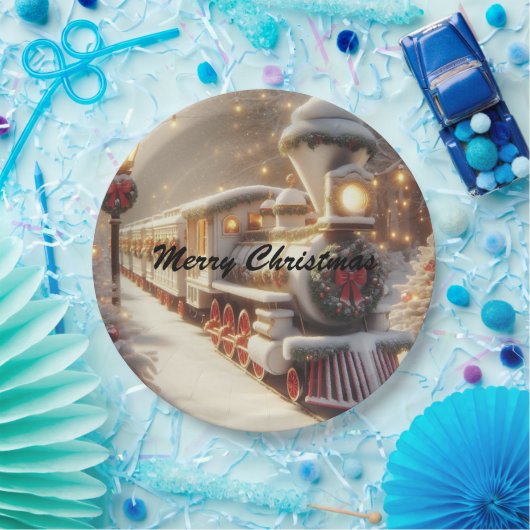 Een magische winter wonderland kersttrein papieren bordje (Feest)