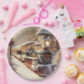 Een magische winter wonderland kersttrein papieren bordje (Feest)