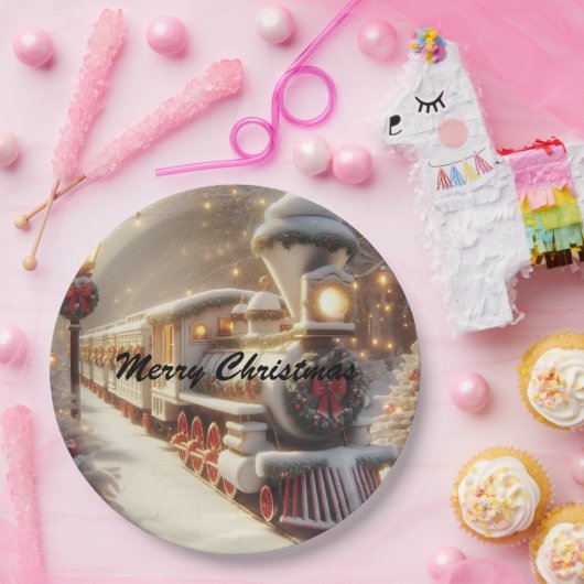 Een magische winter wonderland kersttrein papieren bordje (Feest)