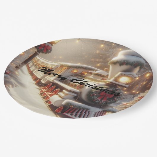 Een magische winter wonderland kersttrein papieren bordje (Gekanteld)