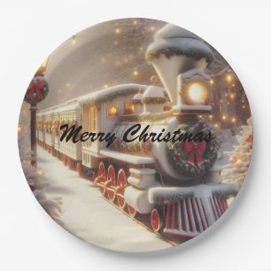 Een magische winter wonderland kersttrein papieren bordje