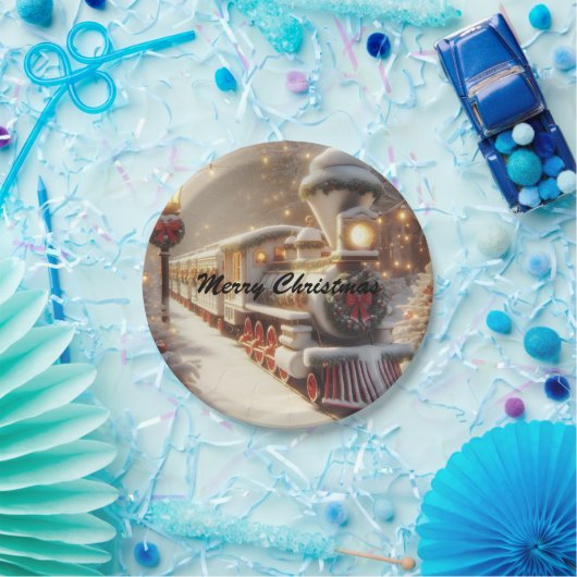 Een magische winter wonderland kersttrein papieren bordje (Feest)