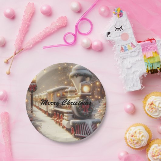 Een magische winter wonderland kersttrein papieren bordje (Feest)