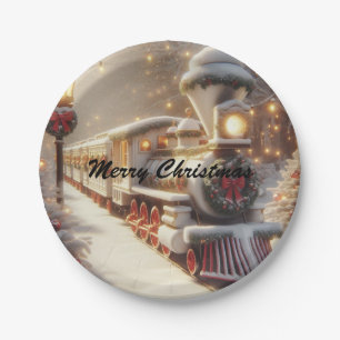 Een magische winter wonderland kersttrein papieren bordje