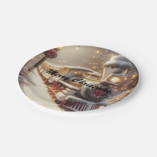 Een magische winter wonderland kersttrein papieren bordje (Gekanteld)