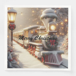 Een magische winter wonderland kersttrein servet