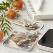 Een magische winter wonderland kersttrein sleutelhanger (Voorkant Rechts)