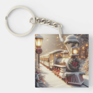 Een magische winter wonderland kersttrein sleutelhanger