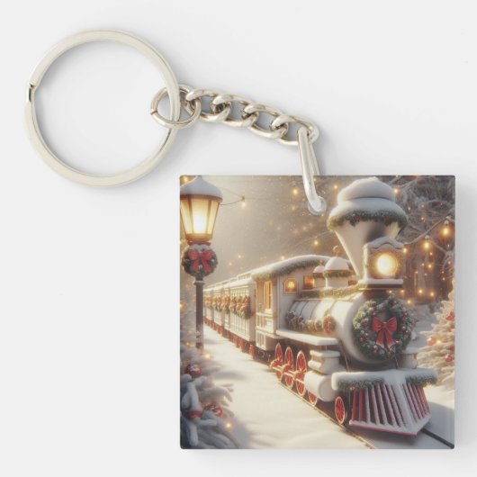 Een magische winter wonderland kersttrein sleutelhanger (voorkant)
