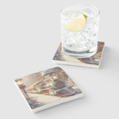 Een magische winter wonderland kersttrein stenen onderzetter (Zijkant)