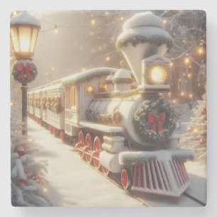 Een magische winter wonderland kersttrein stenen onderzetter