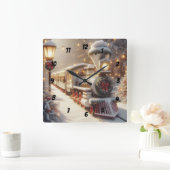 Een magische winter wonderland kersttrein vierkante klok (Huis)