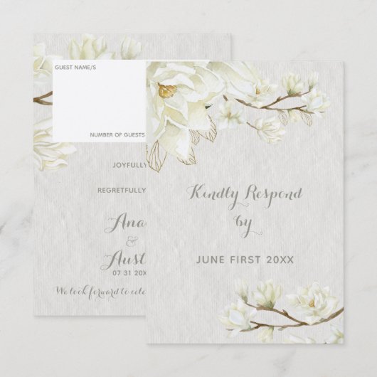 Een Magnolia Aidmiddags bruiloft RSVP Kaartje (Voorkant / Achterkant)