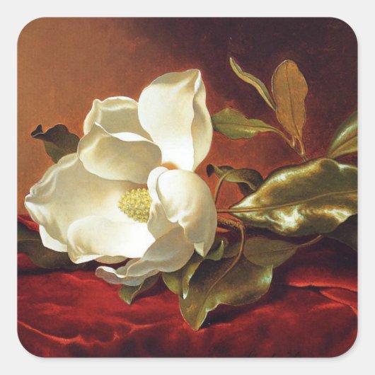 Een Magnolia op Red Velvet, beroemd schilderij, Vierkante Sticker (Voorkant)