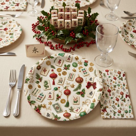 Een Mahjong Kerstmis Papieren Bordje