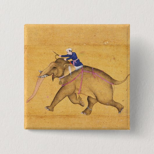 Een Mahout die een olifant bestuurt, van de Grote  Vierkante Button 5,1 Cm (Voorkant)