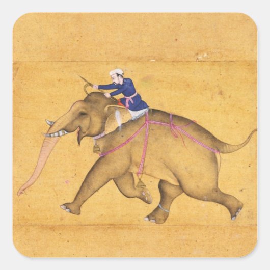 Een Mahout die een olifant bestuurt, van de Grote  Vierkante Sticker (Voorkant)