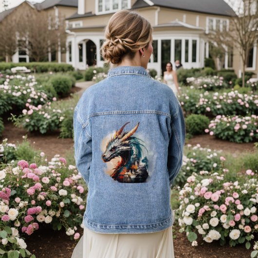 Een majestueuze draak denim jacket (Huwelijk Achterkant)