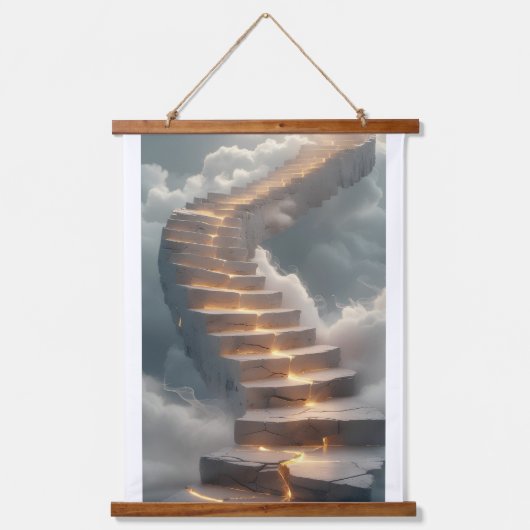 Een majestueuze, gebogen trap samengesteld uit lum hangend wandkleed (Voorkant)